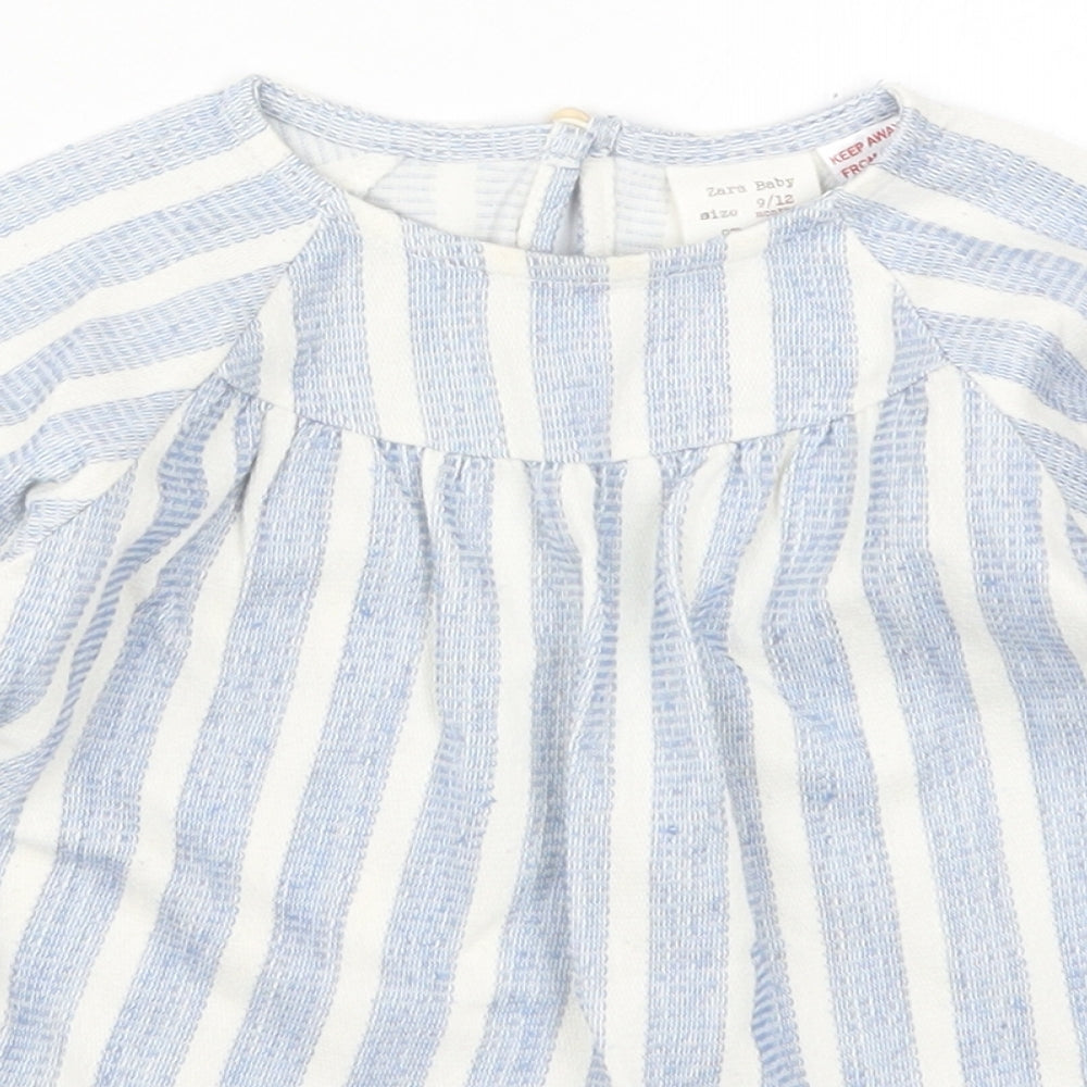 Zara Girls Blue Striped  Basic T-Shirt Size 9-12 Months
