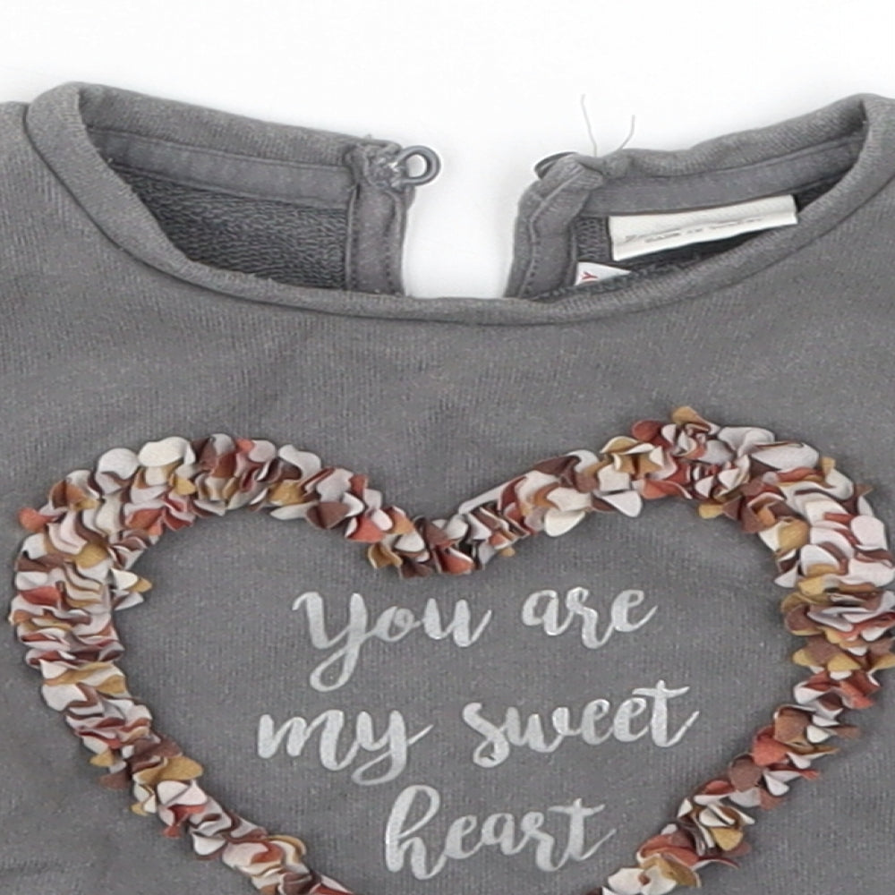 Zara Girls Grey   Basic T-Shirt Size 9-12 Months  - You Are My Sweet Heart