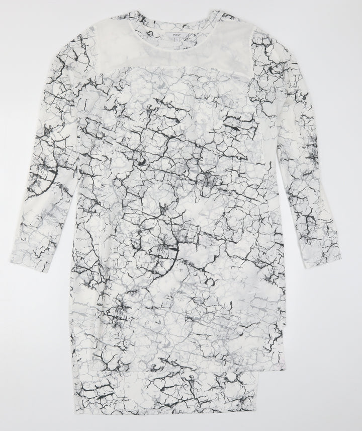 NEXT Womens White T-Shirt Dress Size 12 - Black and White Marble Effect