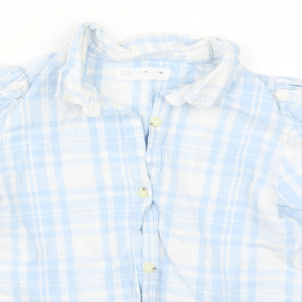 Zara Girls Blue Check  Basic Button-Up Size 10 Years
