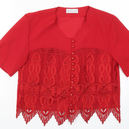 Mac Collection Womens Red  Lace Basic Button-Up Size M
