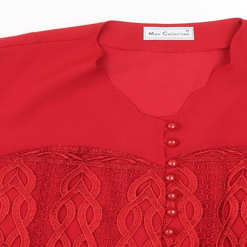 Mac Collection Womens Red  Lace Basic Button-Up Size M