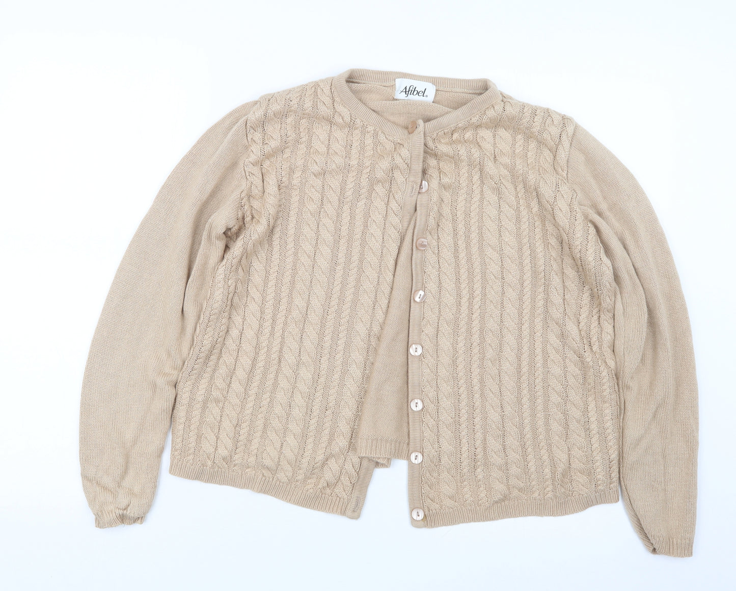 Afibel Womens Beige  Knit Cardigan Jumper Size 10