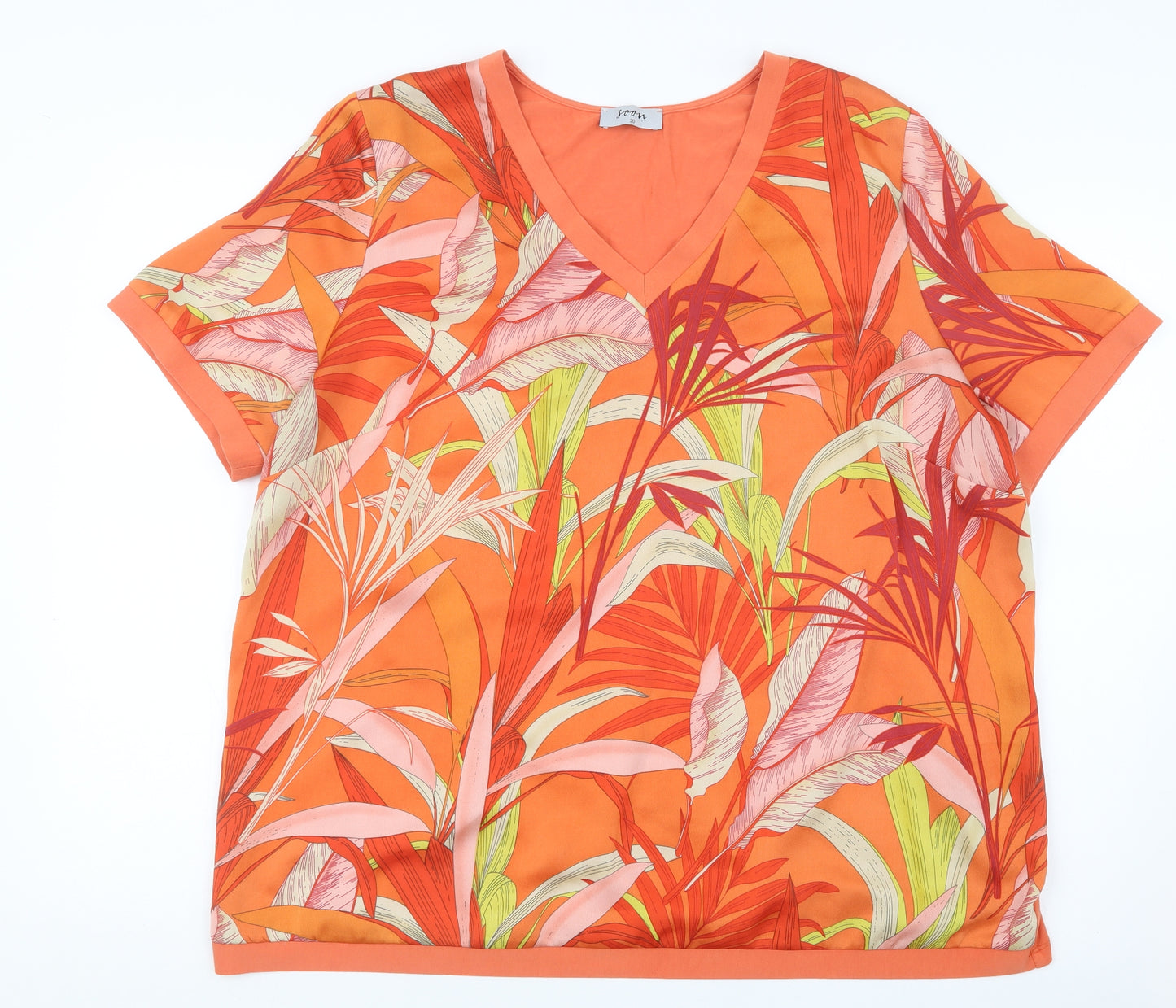 Soon Womens Orange Geometric  Basic T-Shirt Size 20