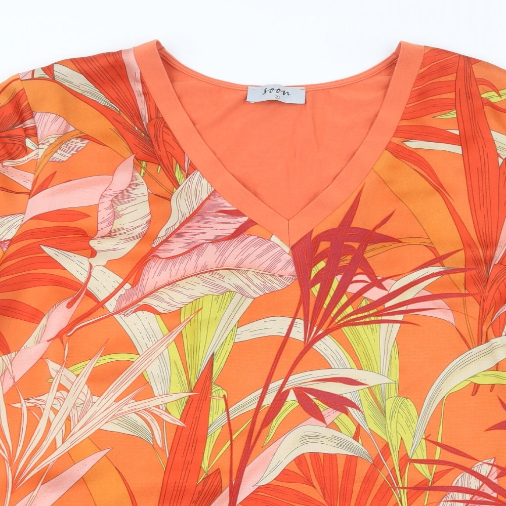 Soon Womens Orange Geometric  Basic T-Shirt Size 20