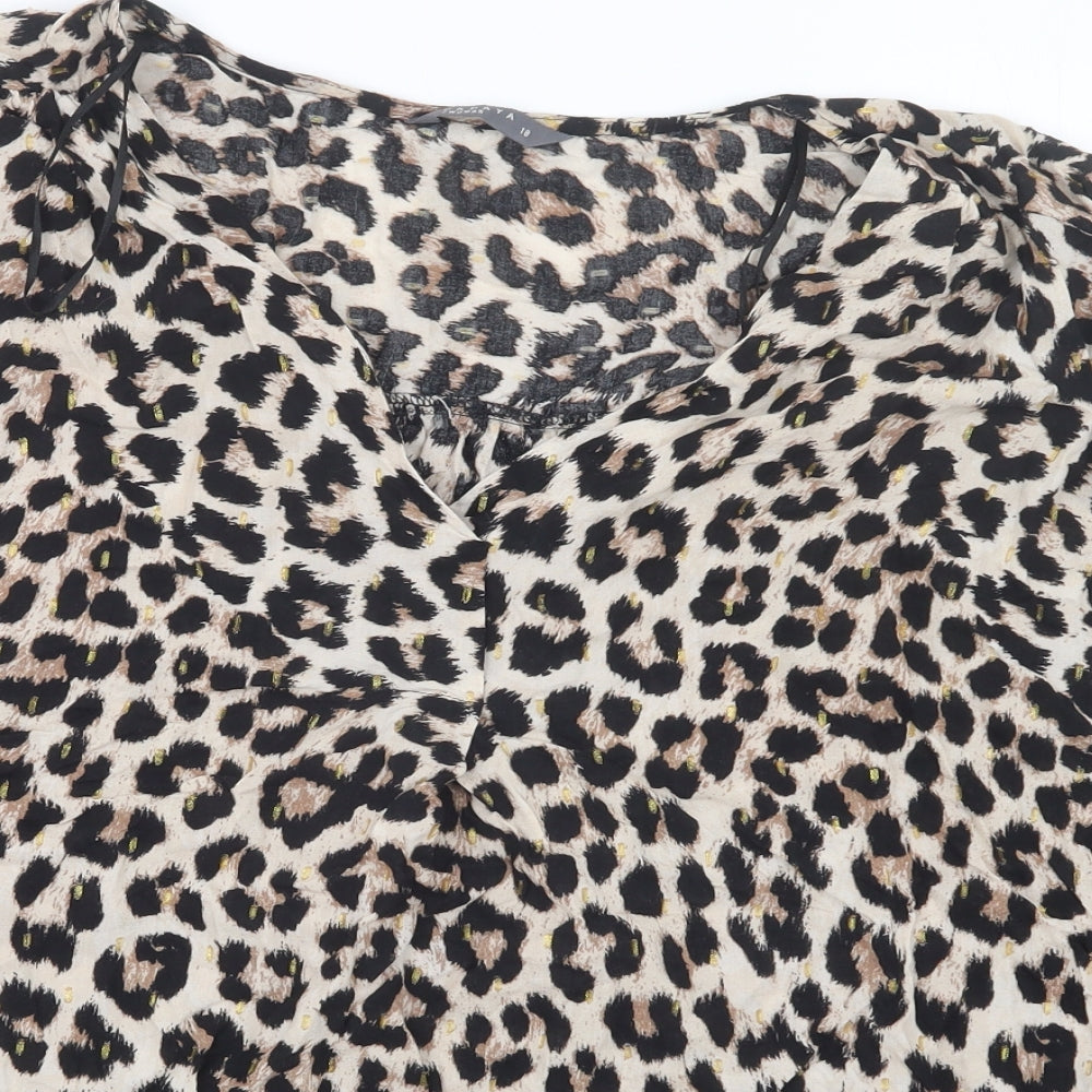 Papaya Womens Black Animal Print  Basic T-Shirt Size 18