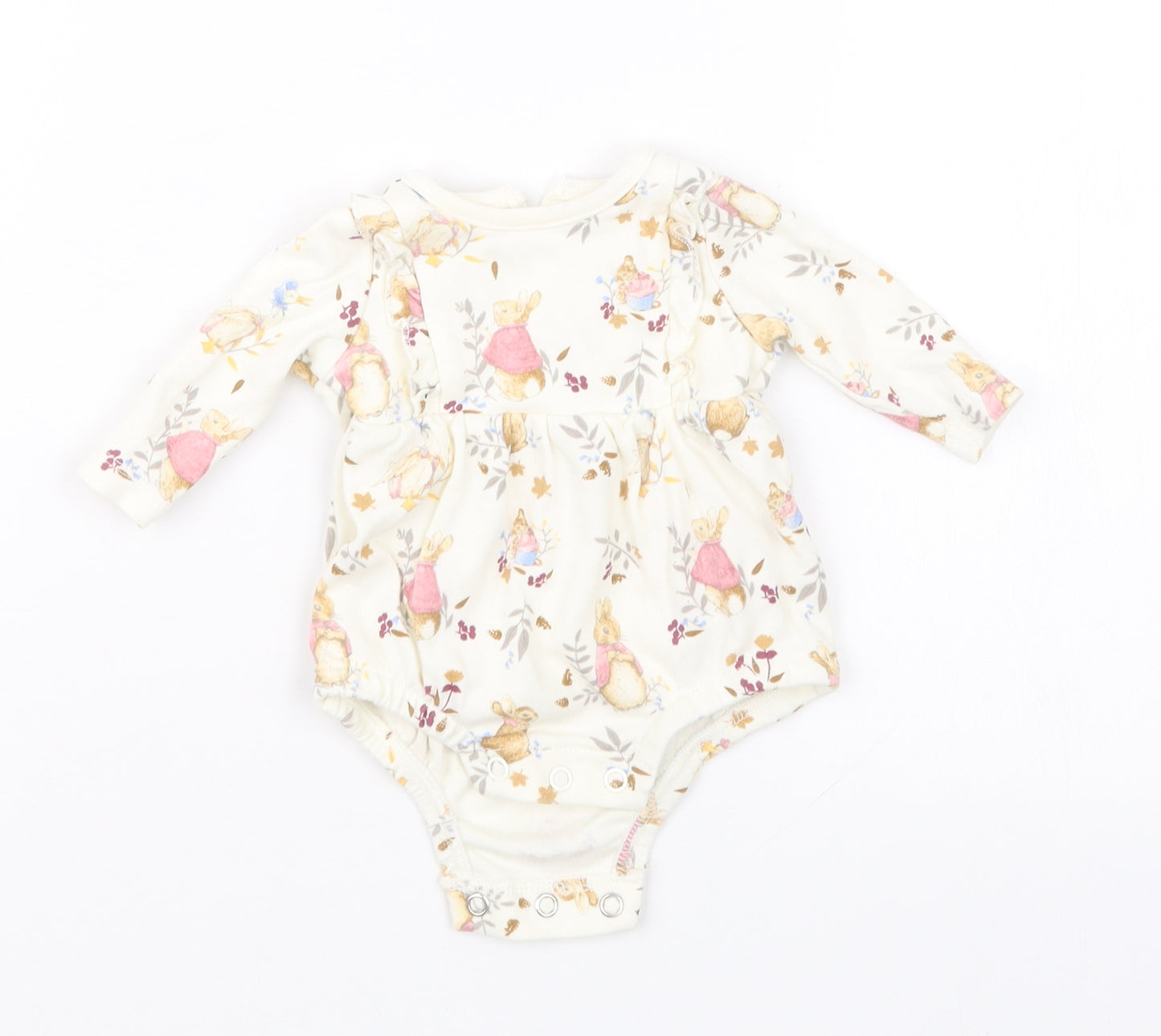 Morrisons Girls Beige Geometric  Babygrow One-Piece Size Newborn  - Peter Rabbit