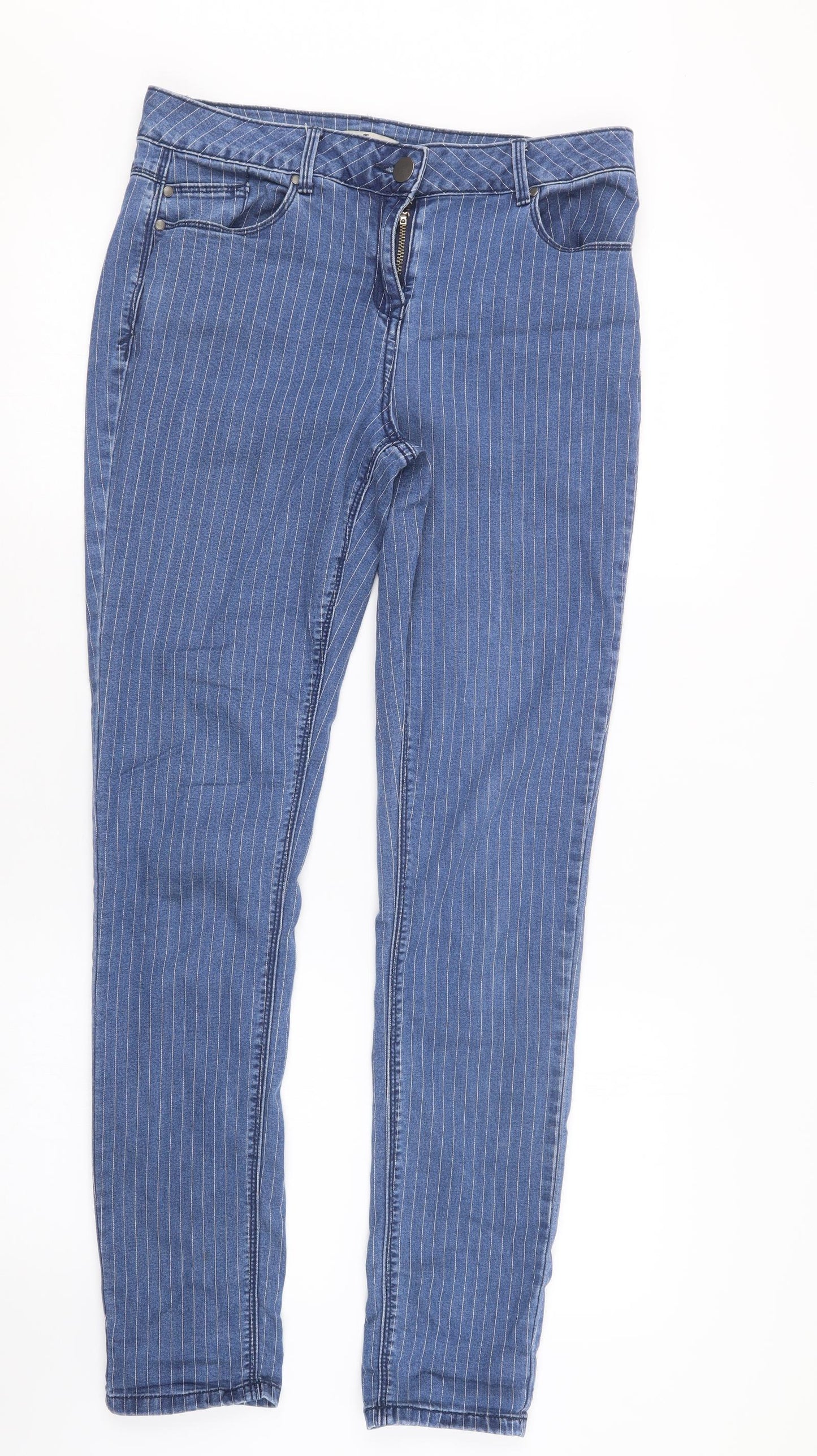 TU Womens Blue Striped Denim Straight Jeans Size 10 L30 in