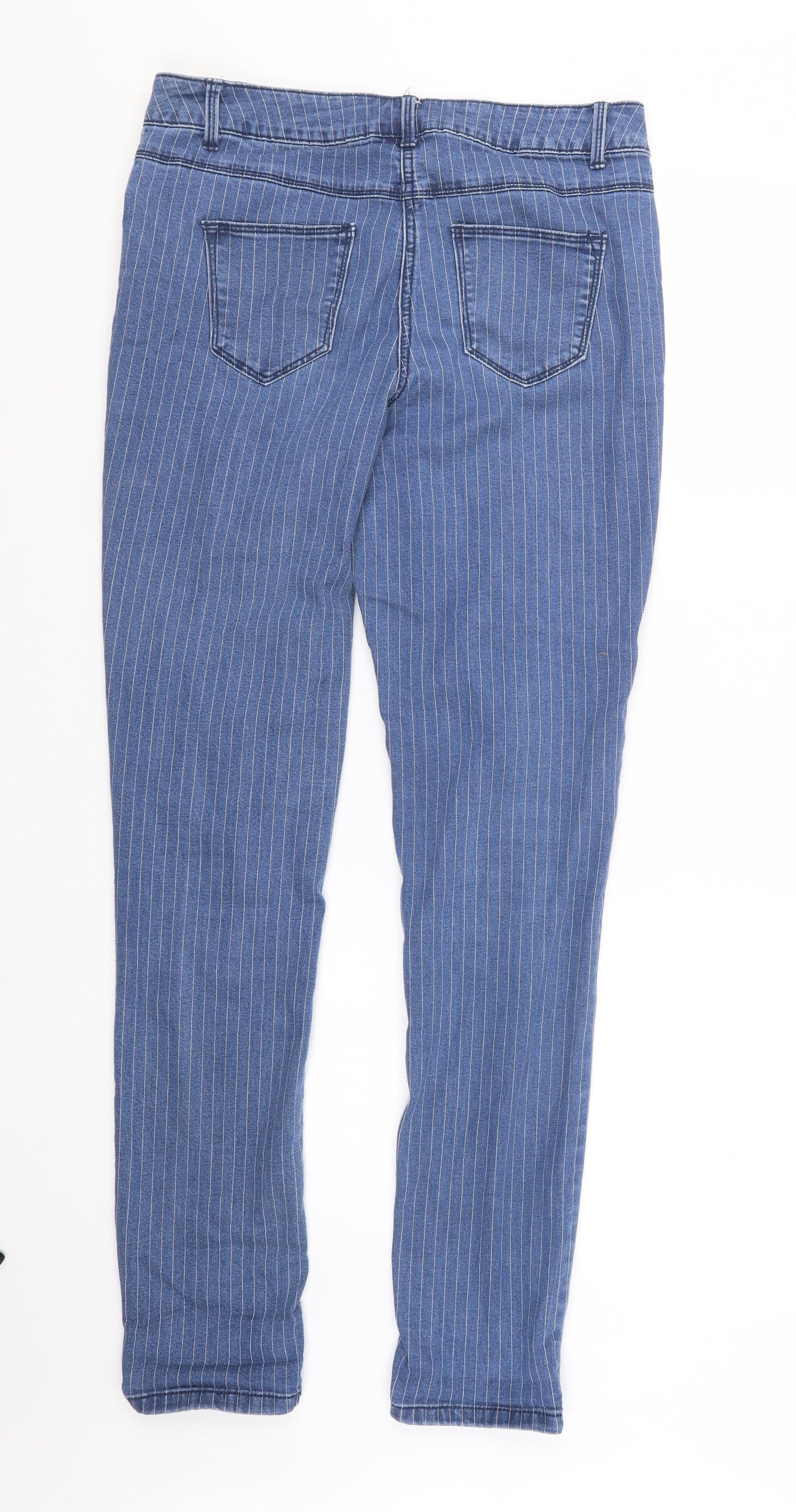 TU Womens Blue Striped Denim Straight Jeans Size 10 L30 in