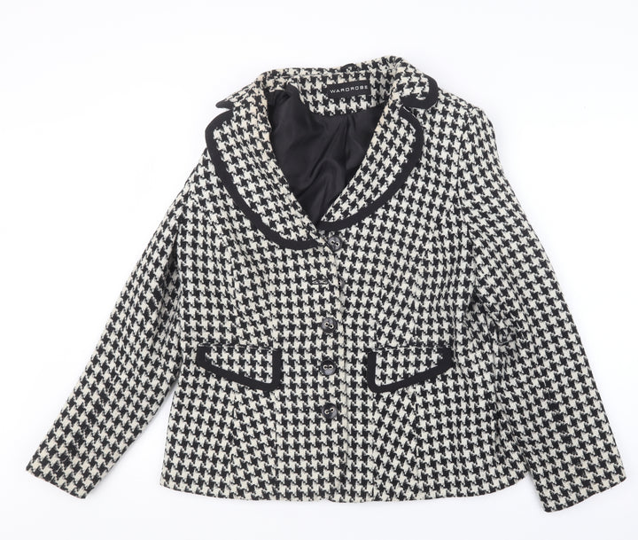 Wardrobe Womens Black Houndstooth Jacket Size 14