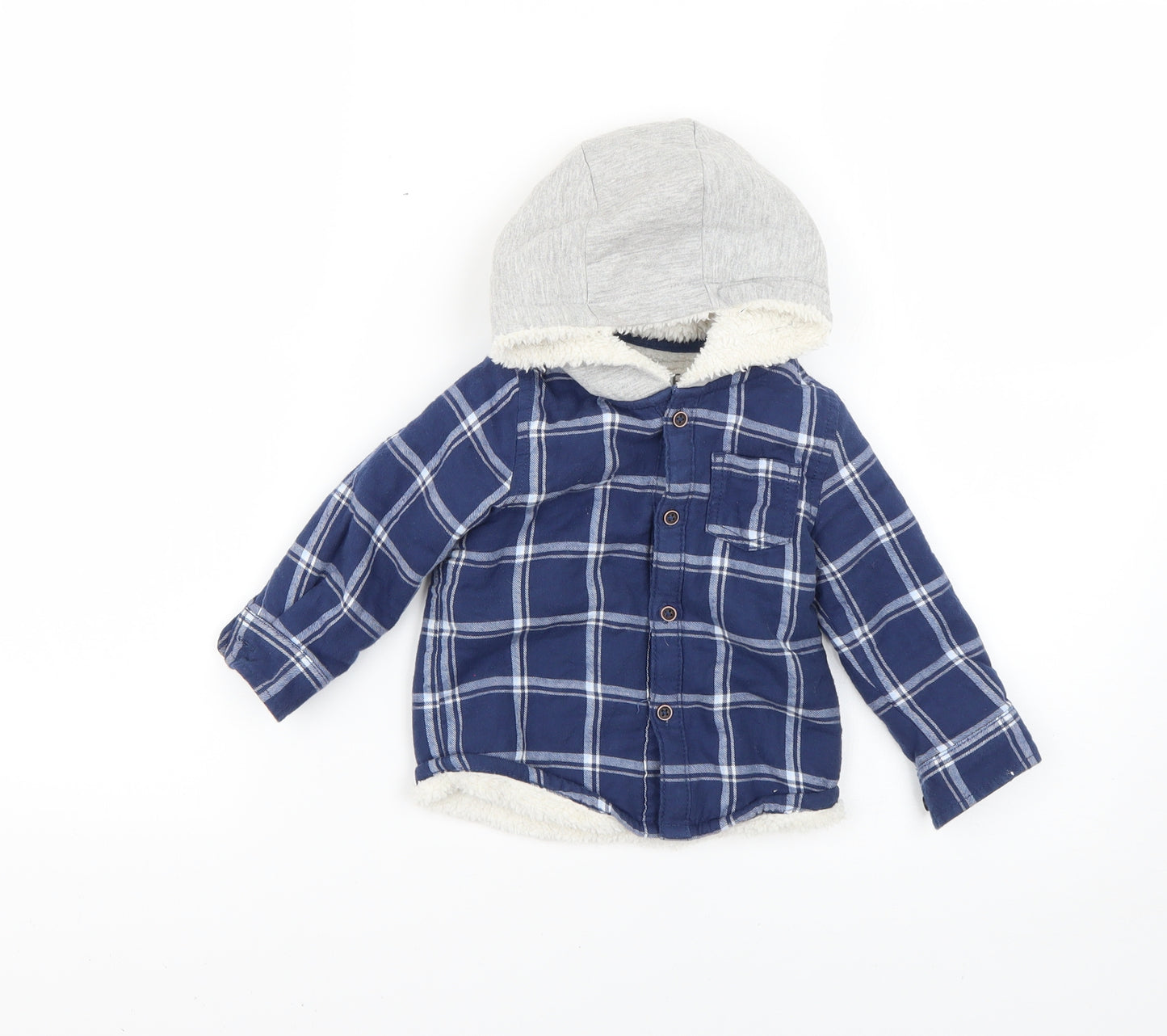 F&F Baby Blue Check  Overcoat Coat Size 9-12 Months
