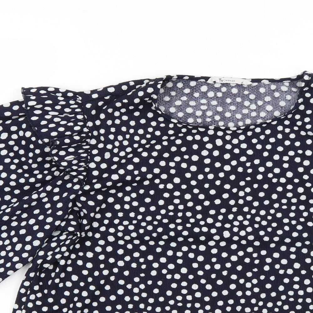 TU Womens Blue Polka Dot  Basic Blouse Size 18