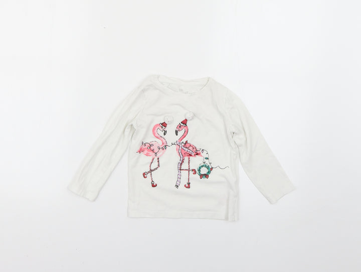 F&F Girls White Geometric Basic T-Shirt Size 2-3 Years