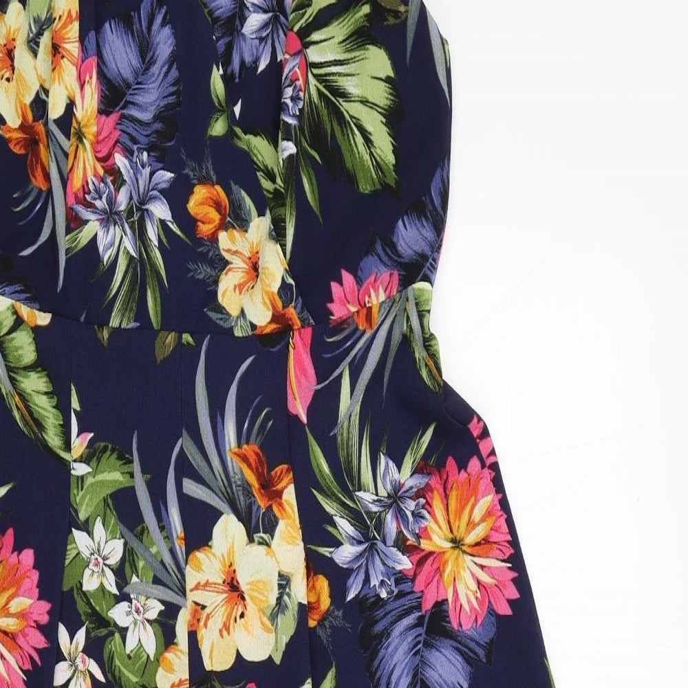 F&F Womens Blue Floral  Playsuit One-Piece Size 10 L18 in
