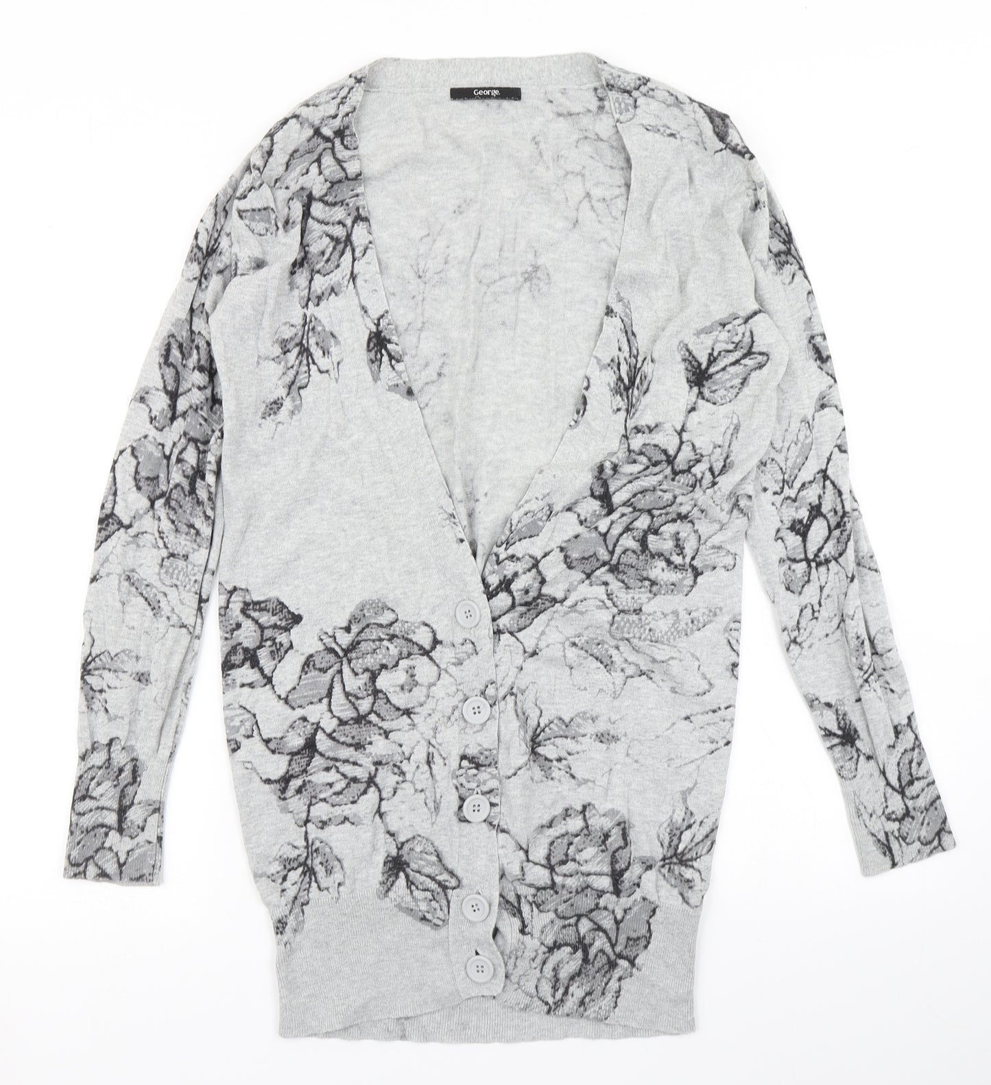 George Womens Grey Floral Knit Cardigan Jumper Size 10