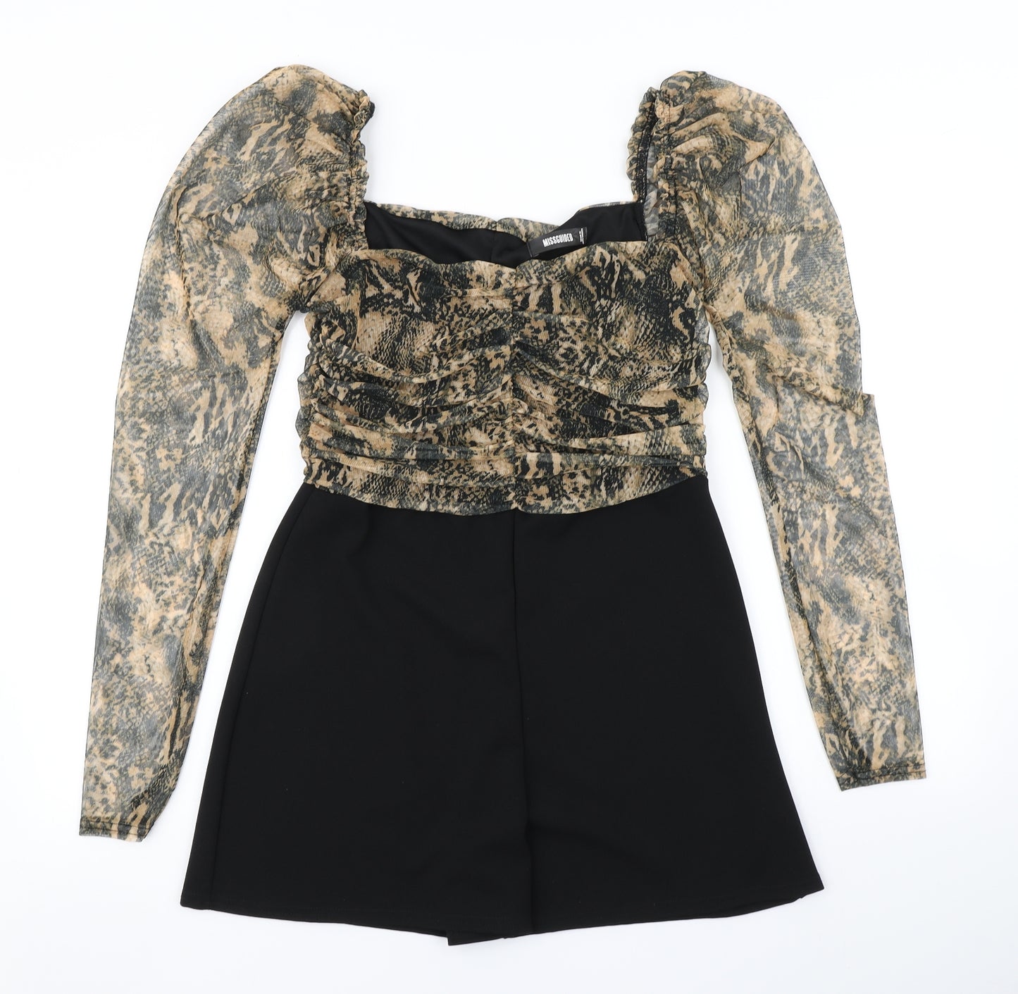 Missguided Womens Black Animal Print  Romper One-Piece Size 10  - Mesh Sleeve
