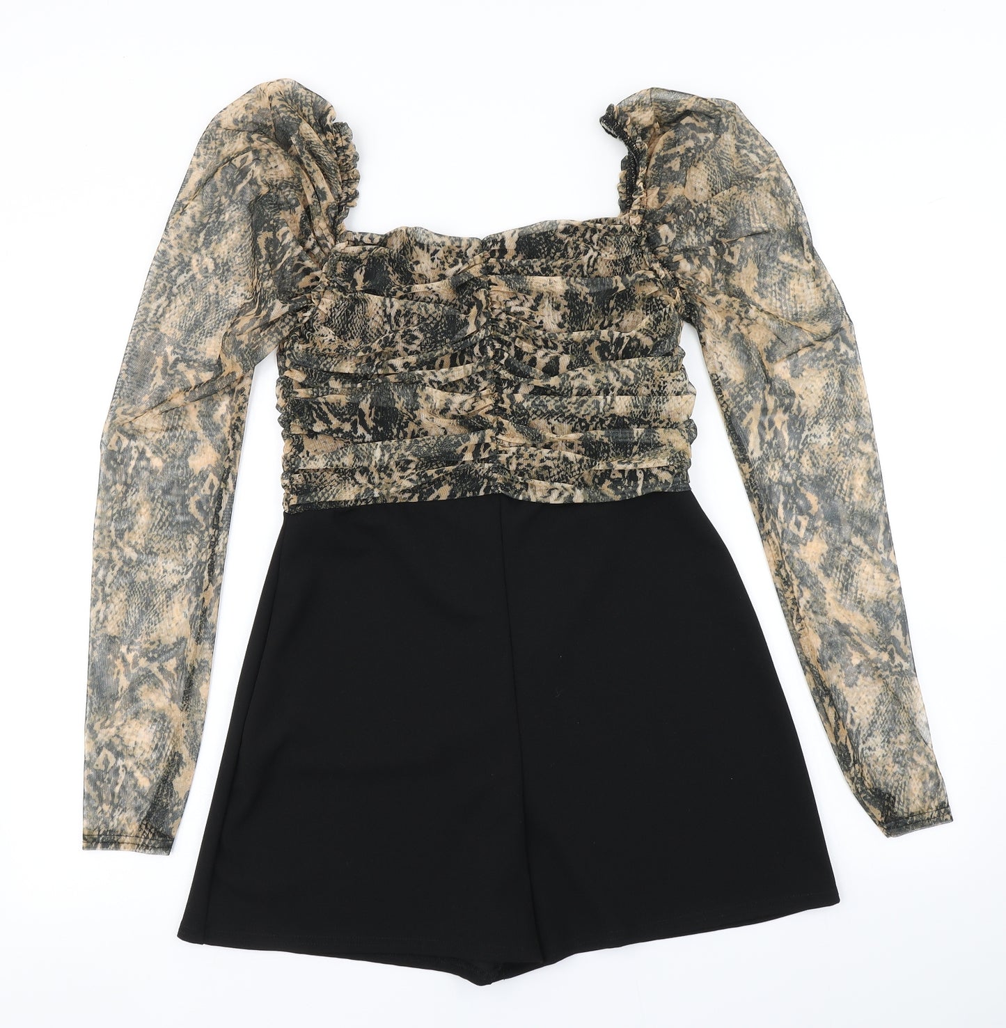 Missguided Womens Black Animal Print  Romper One-Piece Size 10  - Mesh Sleeve
