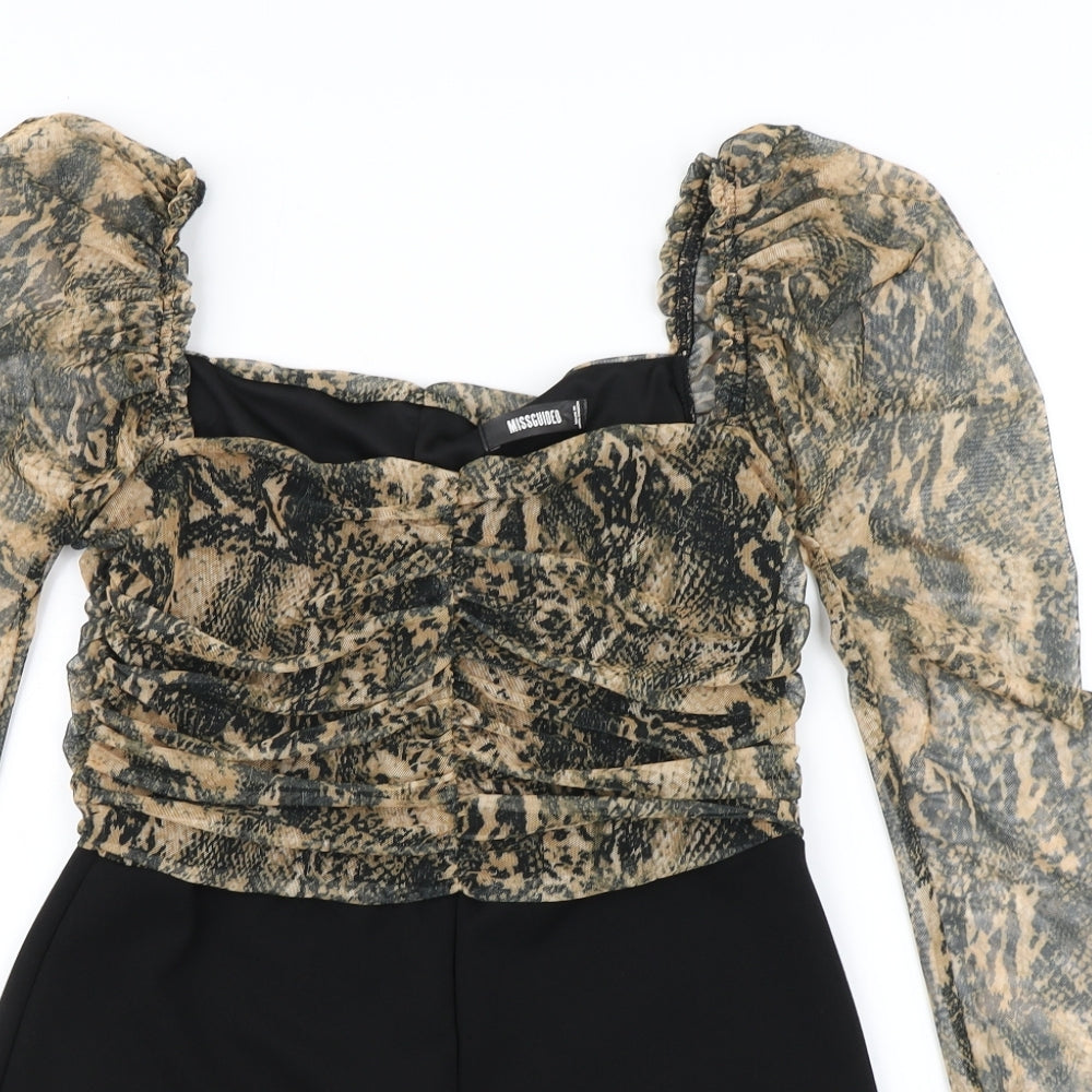 Missguided Womens Black Animal Print  Romper One-Piece Size 10  - Mesh Sleeve