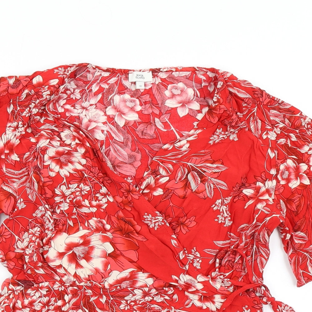 River Island Womens Red Floral  Wrap Blouse Size 10