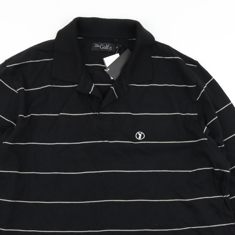 The Golf Co Mens Black Striped   Polo Size M