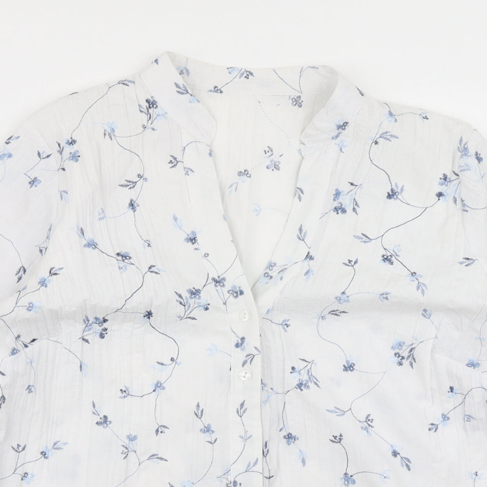 Marks & Spencer Womens White Floral  Basic Button-Up Size 12
