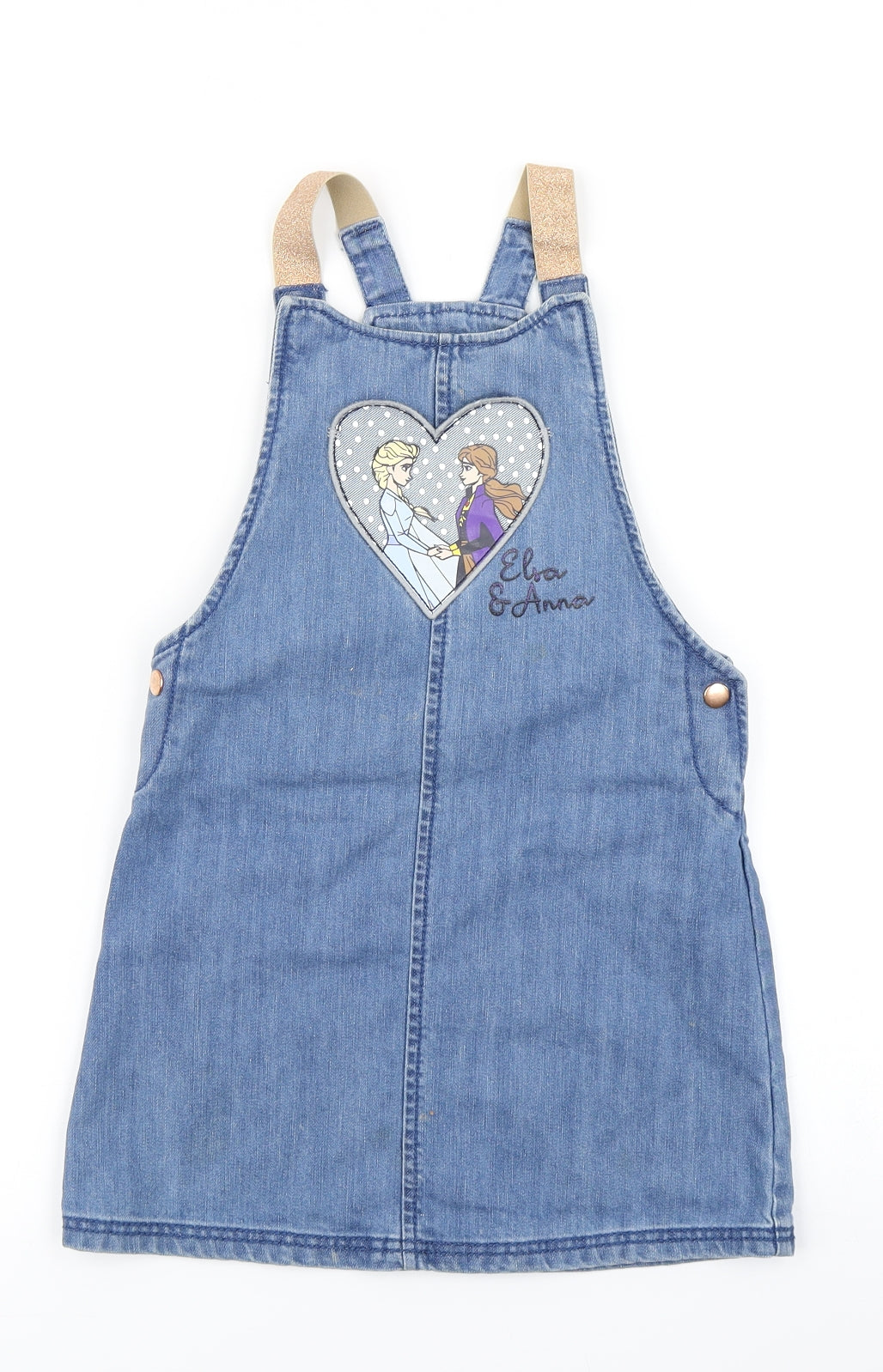 George Girls Blue  Denim Pinafore/Dungaree Dress  Size 5-6 Years  - Frozen