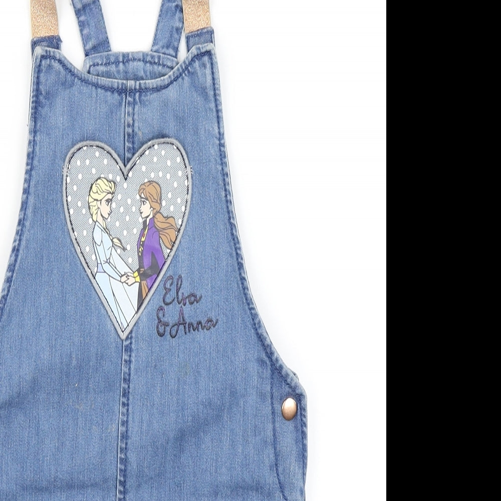 George Girls Blue  Denim Pinafore/Dungaree Dress  Size 5-6 Years  - Frozen