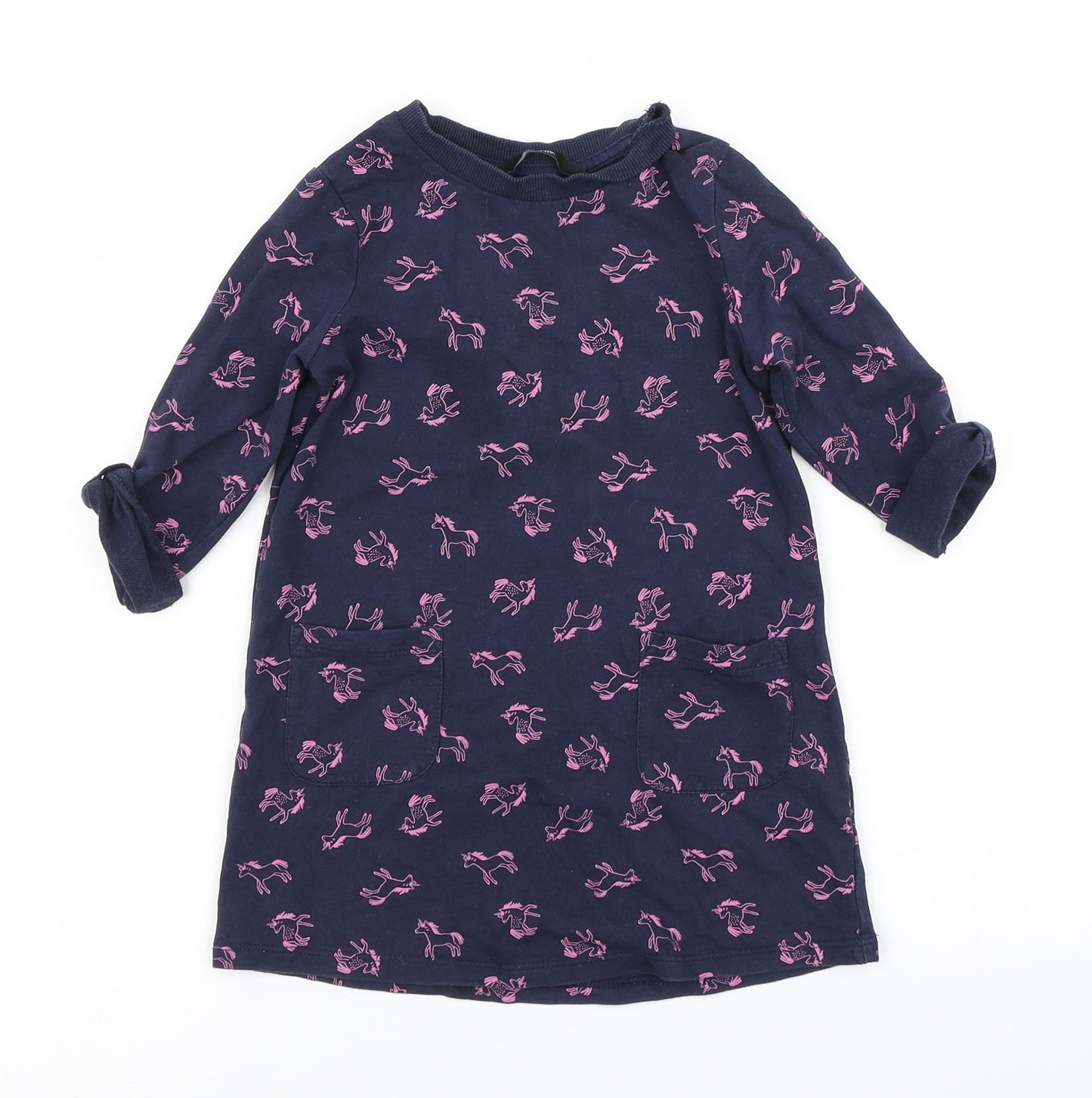 George Girls Blue   T-Shirt Dress  Size 2-3 Years  - Unicorn Print