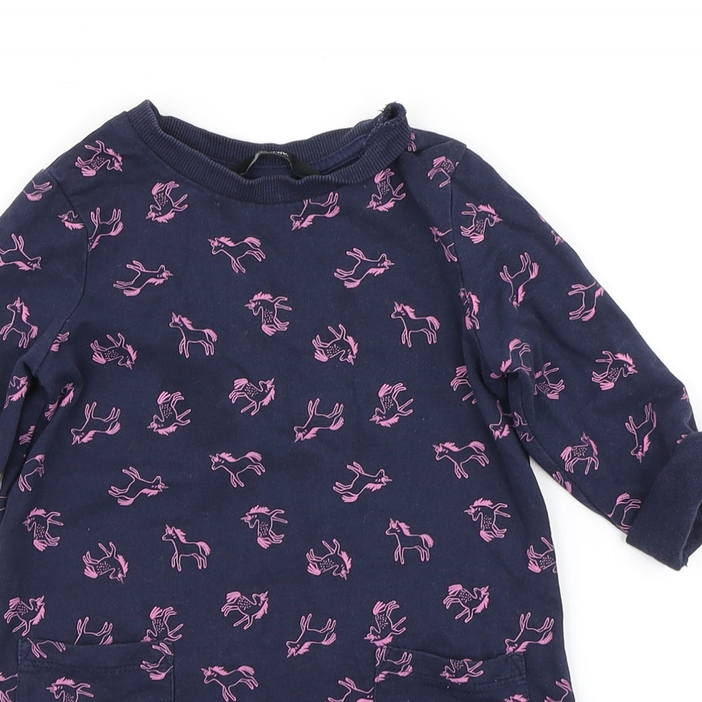 George Girls Blue   T-Shirt Dress  Size 2-3 Years  - Unicorn Print