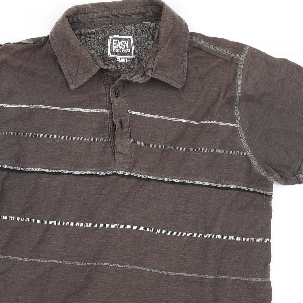 Easy Mens Brown Striped   Polo Size S