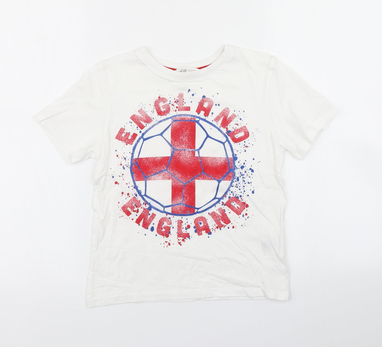 H&M Boys White   Basic T-Shirt Size 6-7 Years  - Football England