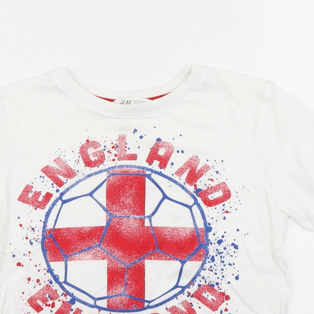H&M Boys White   Basic T-Shirt Size 6-7 Years  - Football England