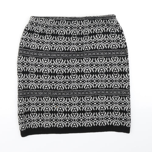 Boohoo Womens Black Paisley Knit A-Line Skirt Size S