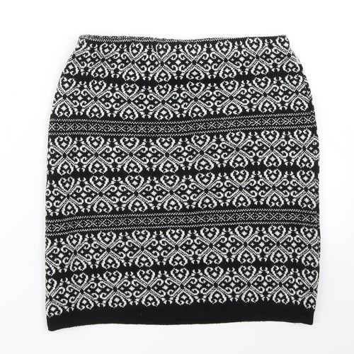 Boohoo Womens Black Paisley Knit A-Line Skirt Size S