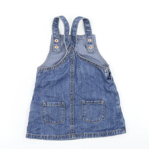 F&F Girls Blue  Denim Pinafore/Dungaree Dress  Size 12-18 Months  - unicorn