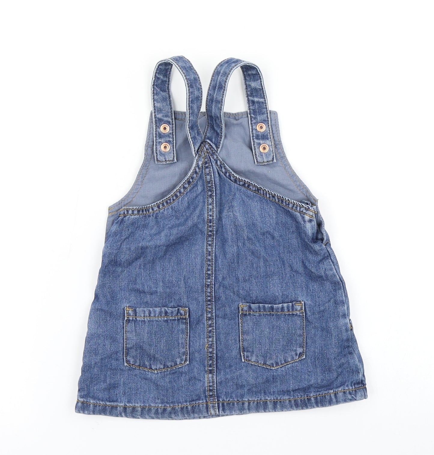 F&F Girls Blue  Denim Pinafore/Dungaree Dress  Size 12-18 Months  - unicorn