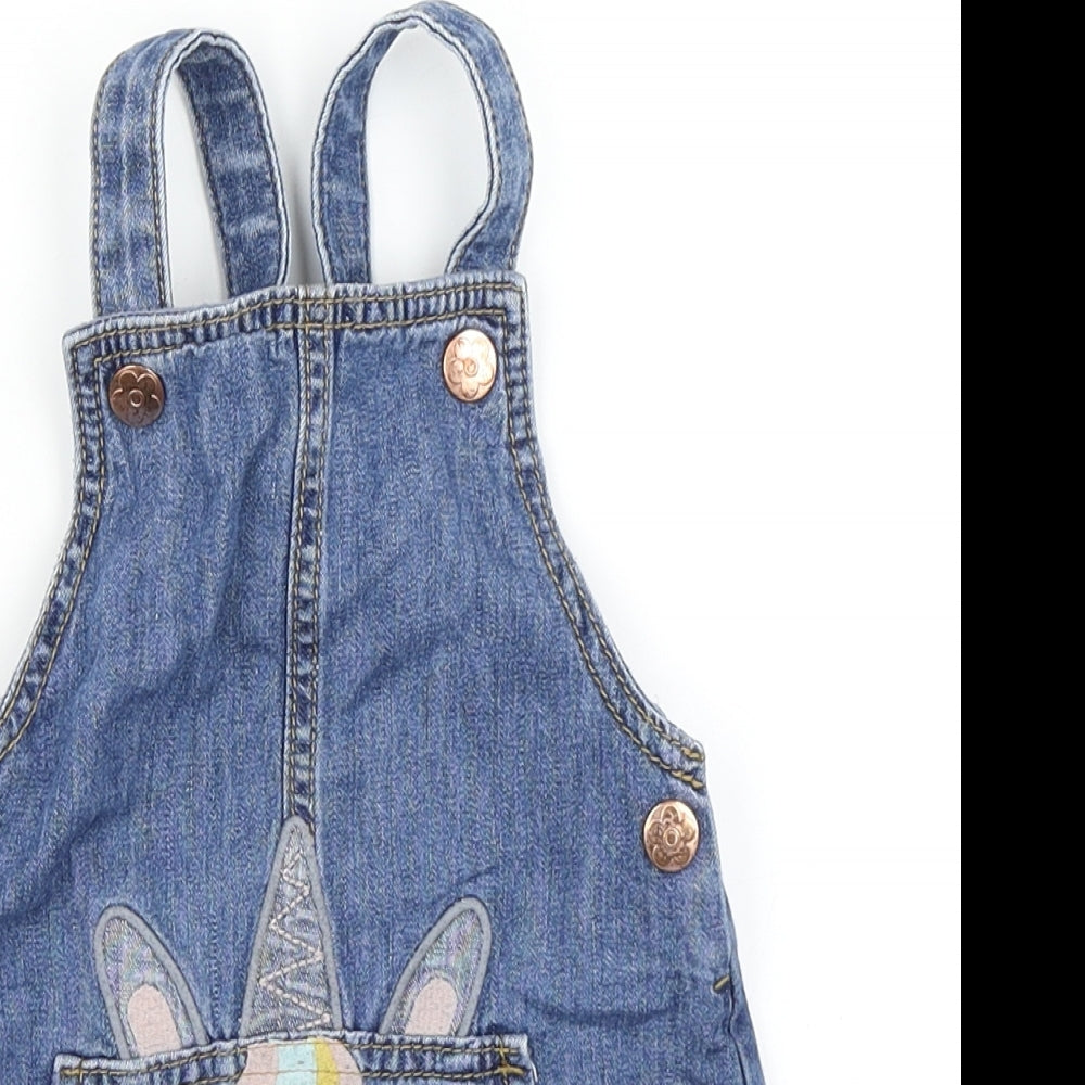 F&F Girls Blue  Denim Pinafore/Dungaree Dress  Size 12-18 Months  - unicorn