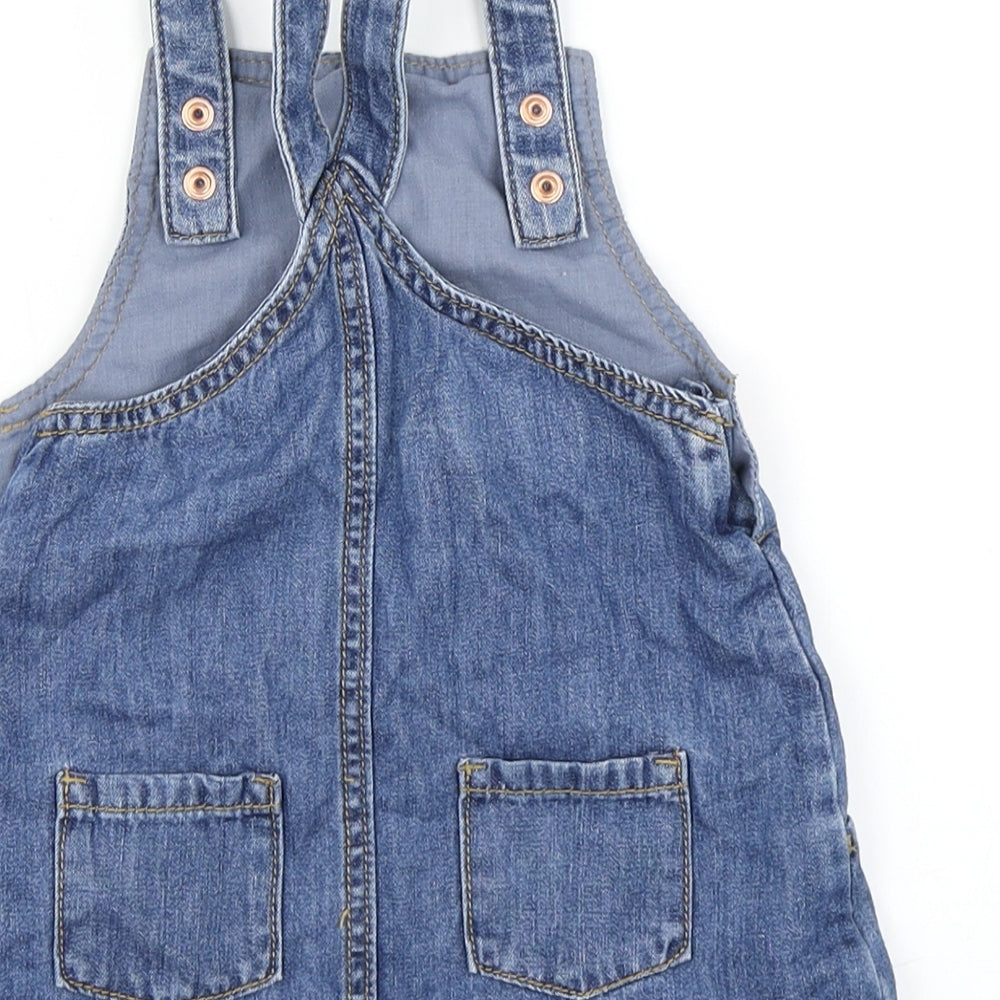 F&F Girls Blue  Denim Pinafore/Dungaree Dress  Size 12-18 Months  - unicorn