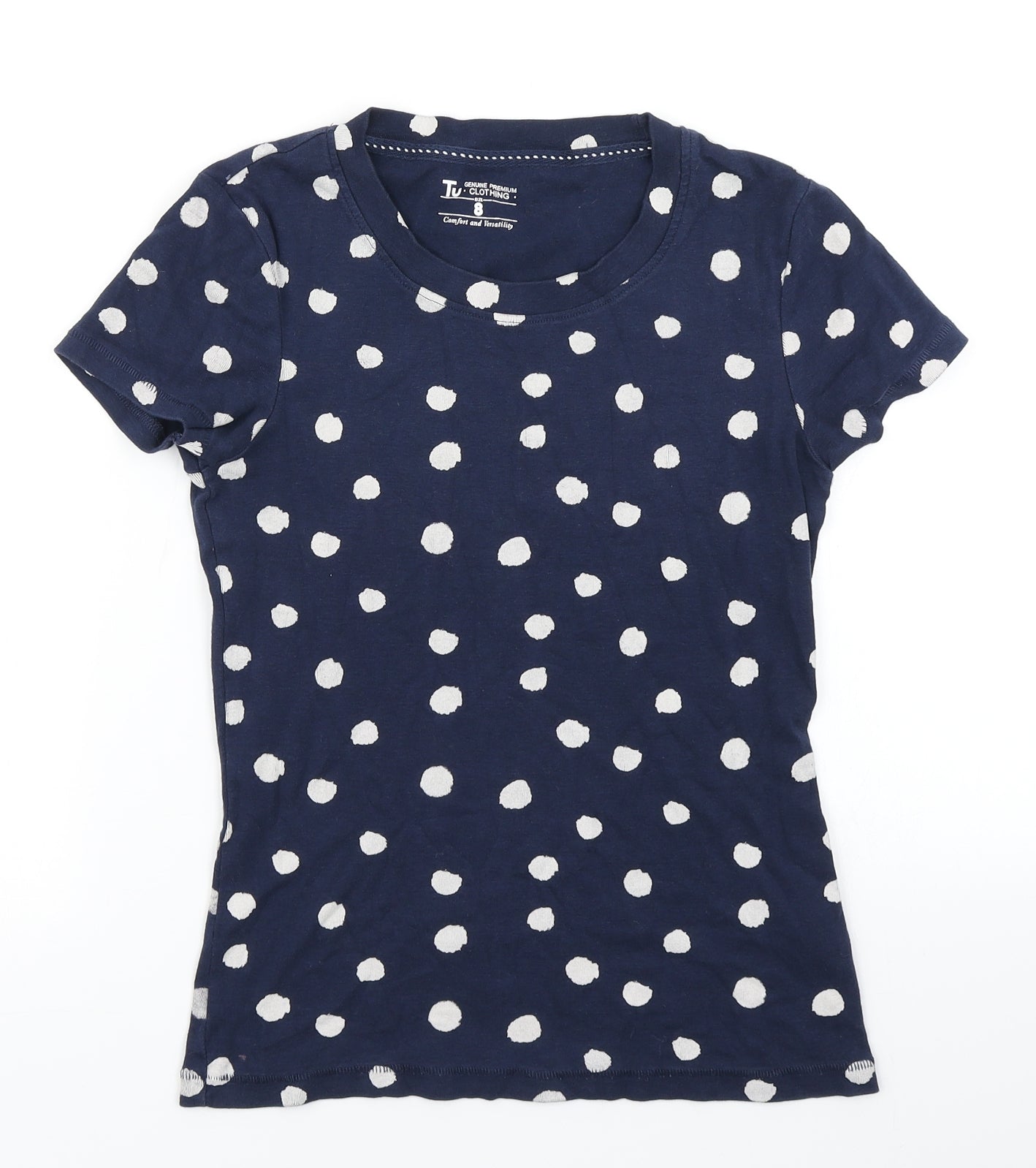 TU Womens Blue Polka Dot  Basic T-Shirt Size 8