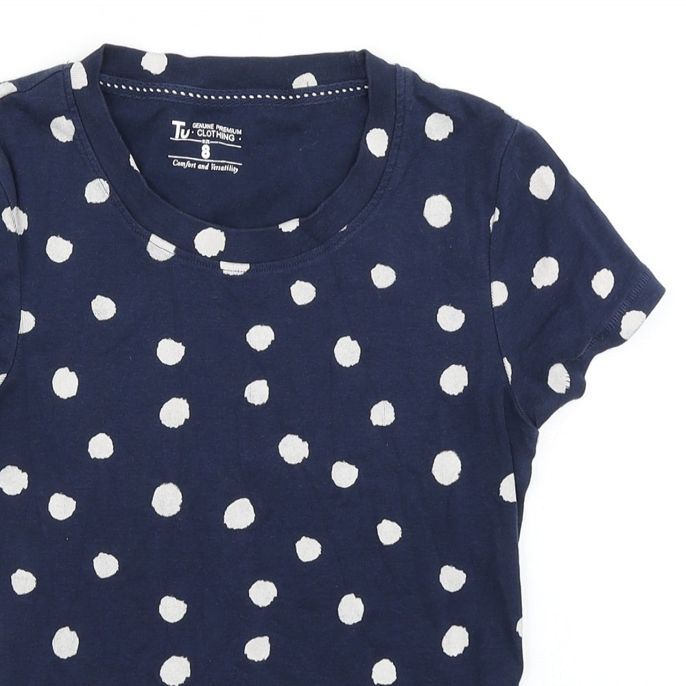 TU Womens Blue Polka Dot  Basic T-Shirt Size 8