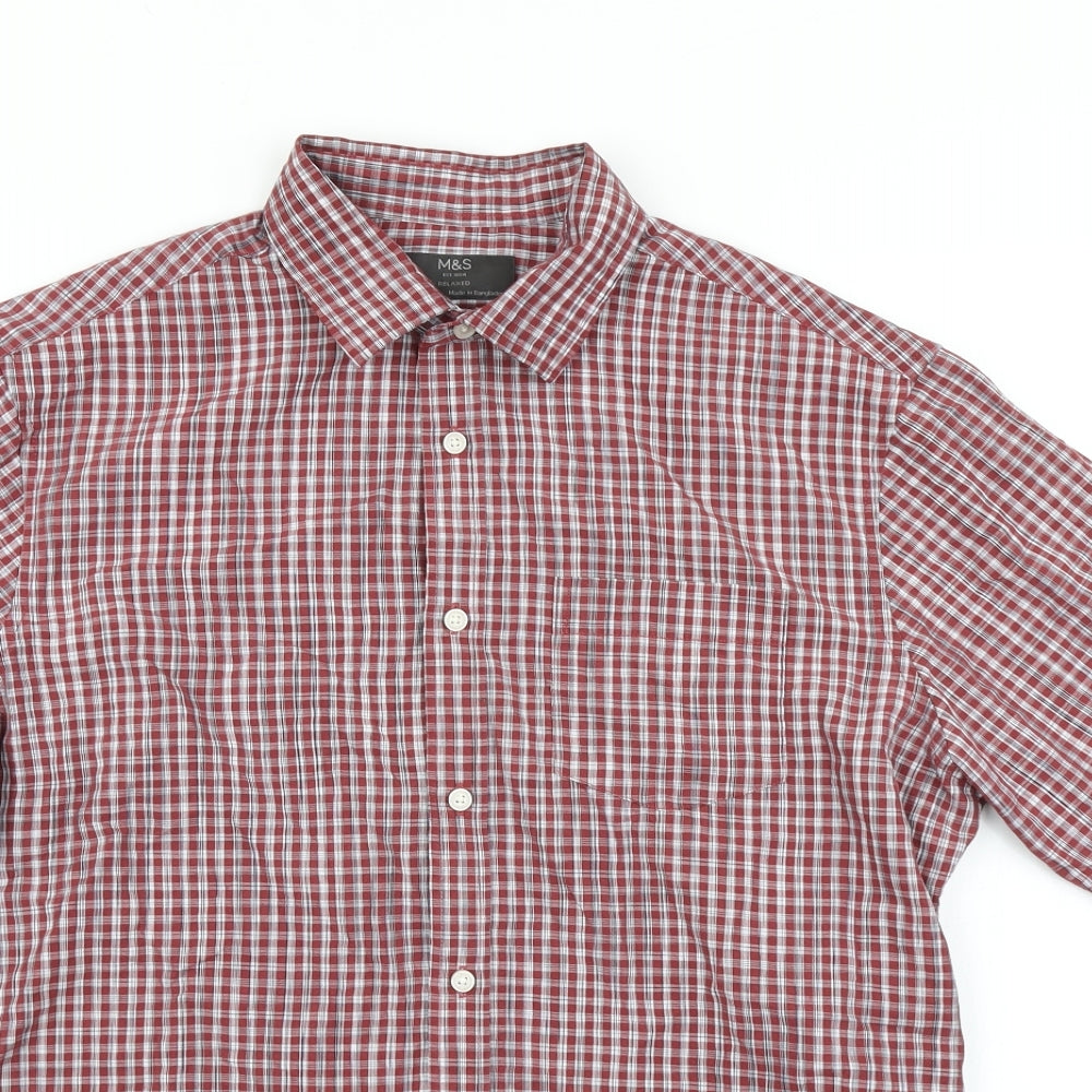 M&S Mens Red Check   Button-Up Size M