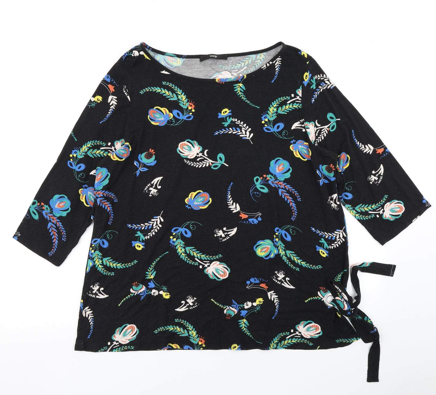 George Womens Black Floral  Basic T-Shirt Size 18