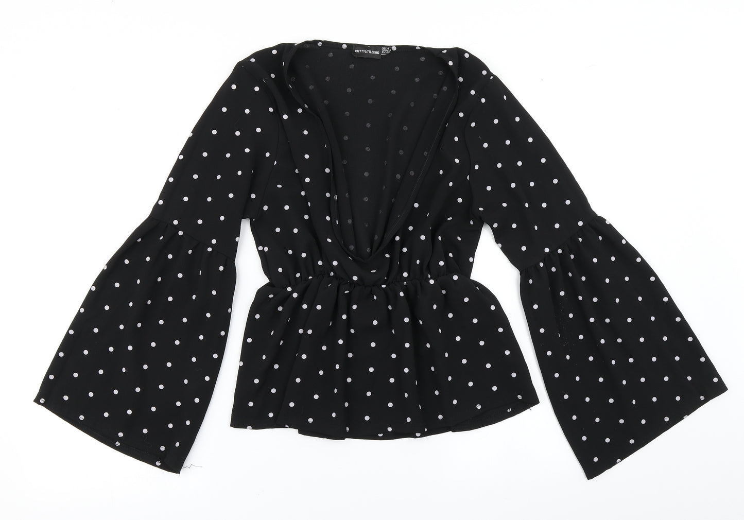 PRETTYLITTLETHING Womens Black Polka Dot  Basic Blouse Size 14
