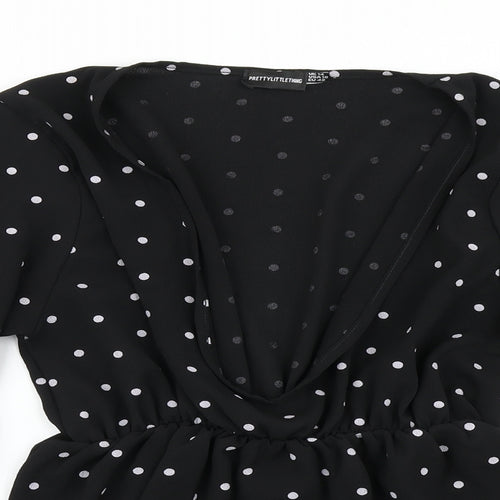 PRETTYLITTLETHING Womens Black Polka Dot  Basic Blouse Size 14