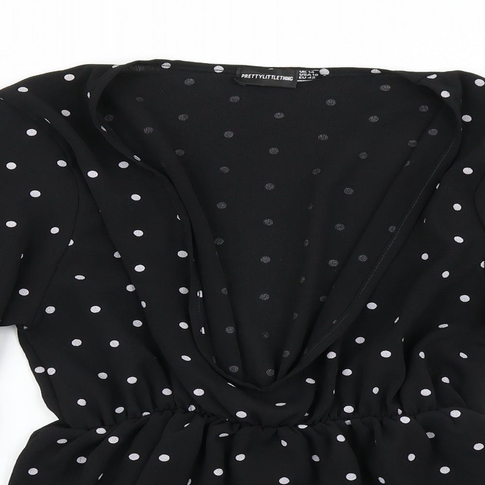 PRETTYLITTLETHING Womens Black Polka Dot  Basic Blouse Size 14
