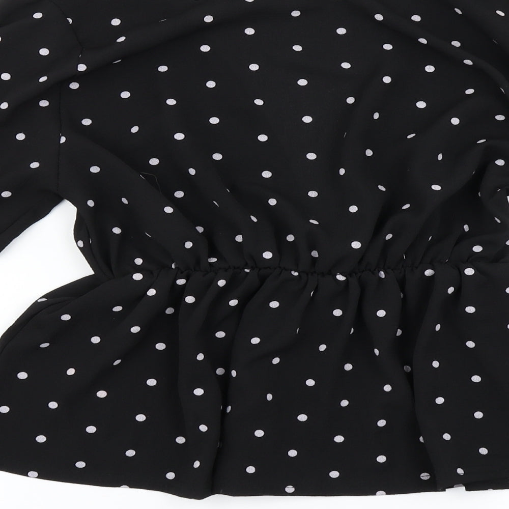 PRETTYLITTLETHING Womens Black Polka Dot  Basic Blouse Size 14