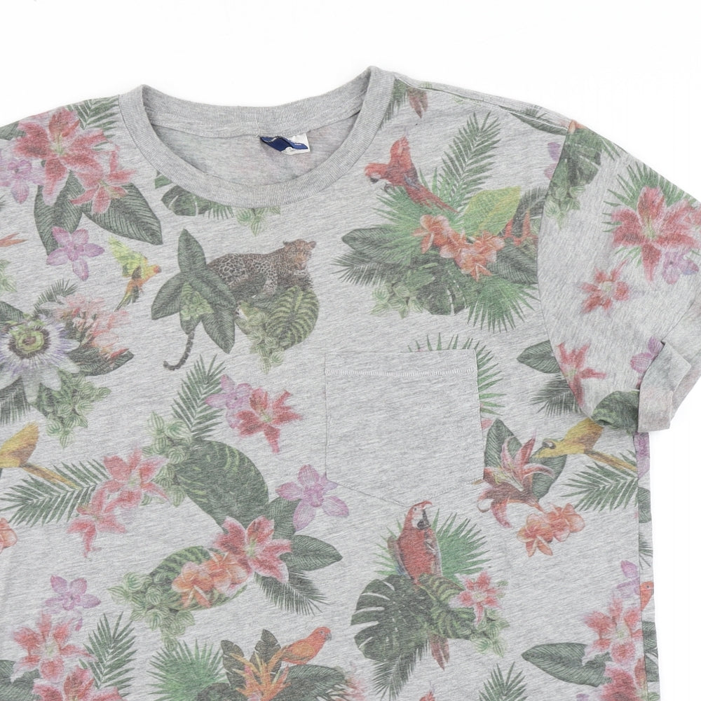 Divided Mens Grey Floral   T-Shirt Size L