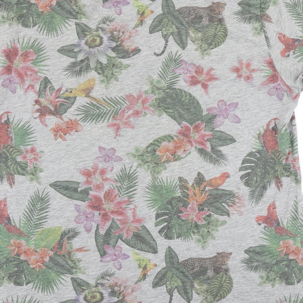 Divided Mens Grey Floral   T-Shirt Size L