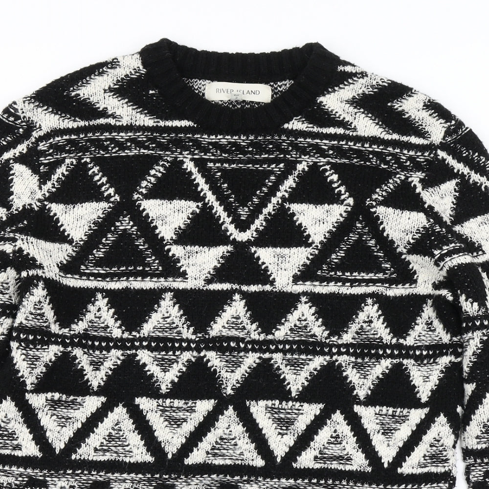 River Island Mens Black Geometric Knit Pullover Jumper Size S