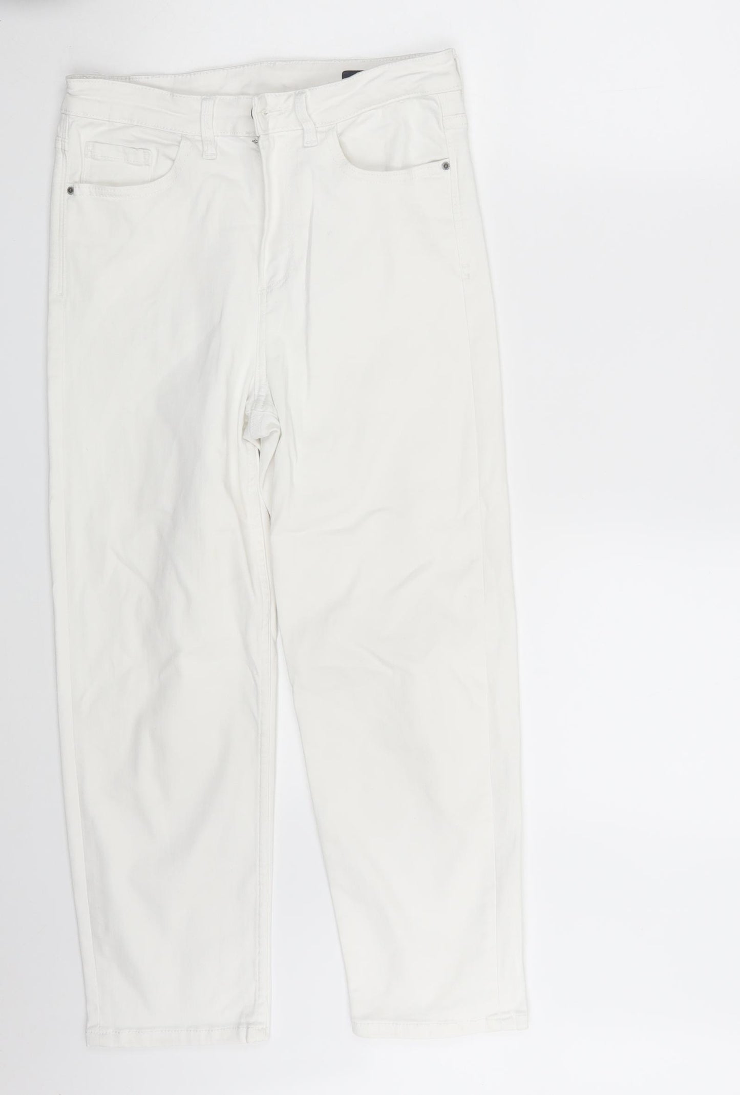 M&S Womens White  Denim Straight Jeans Size 10 L23 in - Cropped